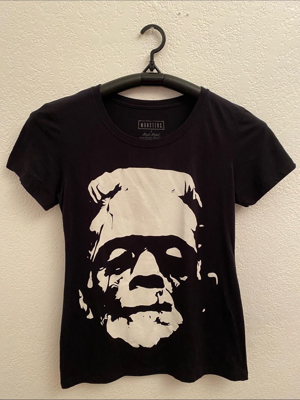 Rock Rebel Universal Studios Monsters White Frankenstein Face Black T-shirt Sz L